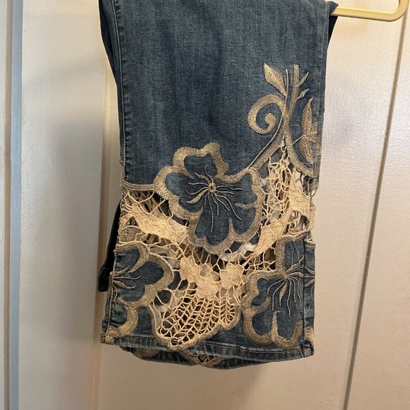 Cropped Flare Leg Jeans with Lace Hem - Medium Blue Size: 16 - Picture 2 of 4